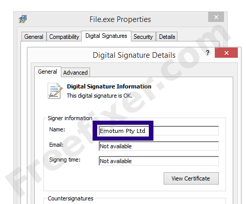 Screenshot of the Emotum Pty Ltd certificate